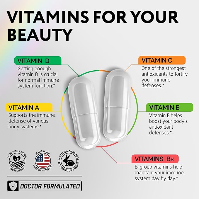 Daily Multivitamin for Energy & Immune Support - Zinc, Vitamins A B6 B12 C D E, Biotin, Lutein, Folate, Folic Acid, Selenium, Copper, Calcium 25mg - Multimineral Supplement for Women Men, 60 Capsules