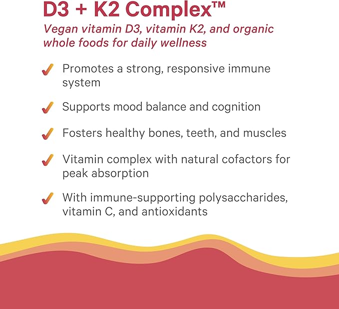 PURE SYNERGY D3 + K2 Complex | Vegan Vitamin D3 K2 Complex | Organic D3 Supplement with Vitamin K2 and K1 Plus Organic Whole Foods | Supports Bone, Brain, and Immune Health (60 Capsules)