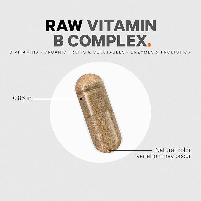 Codeage Raw Vitamin B-Complex Supplement - Essential B Vitamins with Probiotics, Digestive Enzymes, Fruits & Vegetables - 2-Month Supply - Methylfolate - Biotin - Vitamin B12 - Non-GMO - 60 Capsules