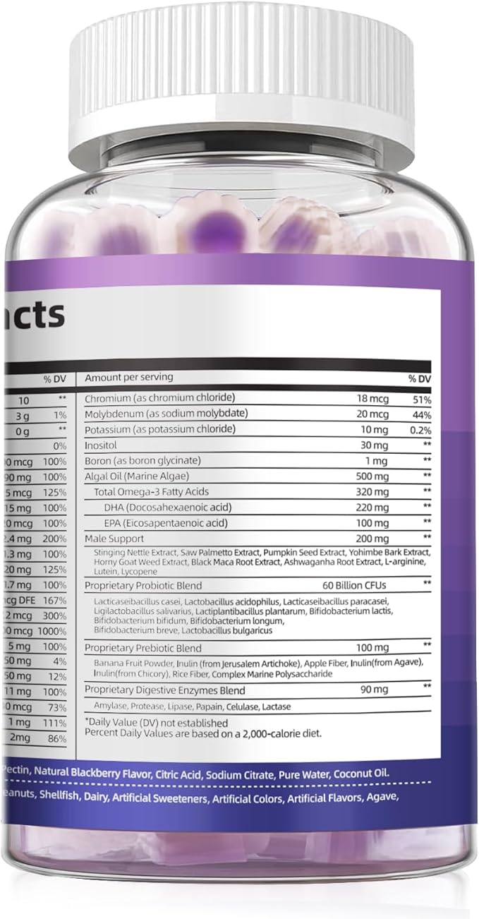 2-Pack Multivitamin for Men, Mens Multivitamins Gummies w/Omega-3, Probiotics, Inositol, Folate, Male Support Blend, Vitamins A, C, D, E, B - Support Heart, Brain, Muscle, Energy, Sugar-Free Gummy