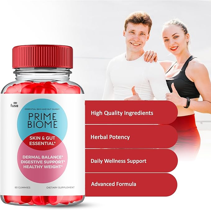Prime Biome Gummies PrimeBiome Skin & Gut Support Gummy, PrimeBiome Overall Health & Wellness Vitamin B12 B6 Folic Acid Supplement, Prime Biomes Advanced Supplement Support Gummy (60 Gummies)