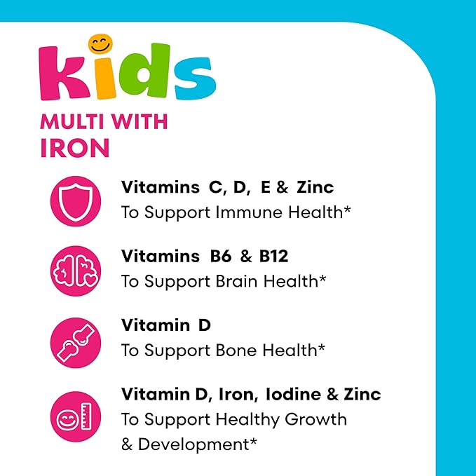 One A Day Kids Multivitamin with Iron Gummy, Vitamin D, Vitamin C, E, Zinc for Immune Support, Gummy Vitamins, Kids Multivitamin Gummies with Iron, Cherry Flavor, 60 Count (Packaging May Vary)