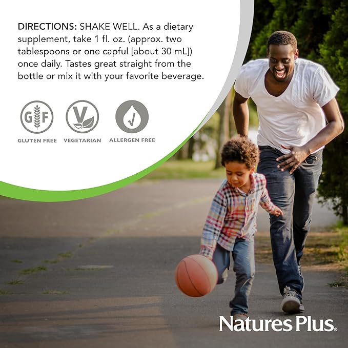 Natures Plus Source of Life Gold Multivitamin Liquid - 30 oz - with Vitamins D3, B12 & K2 - Blood, Bone & Immune Support - Vegetarian & Gluten Free - 30 Servings