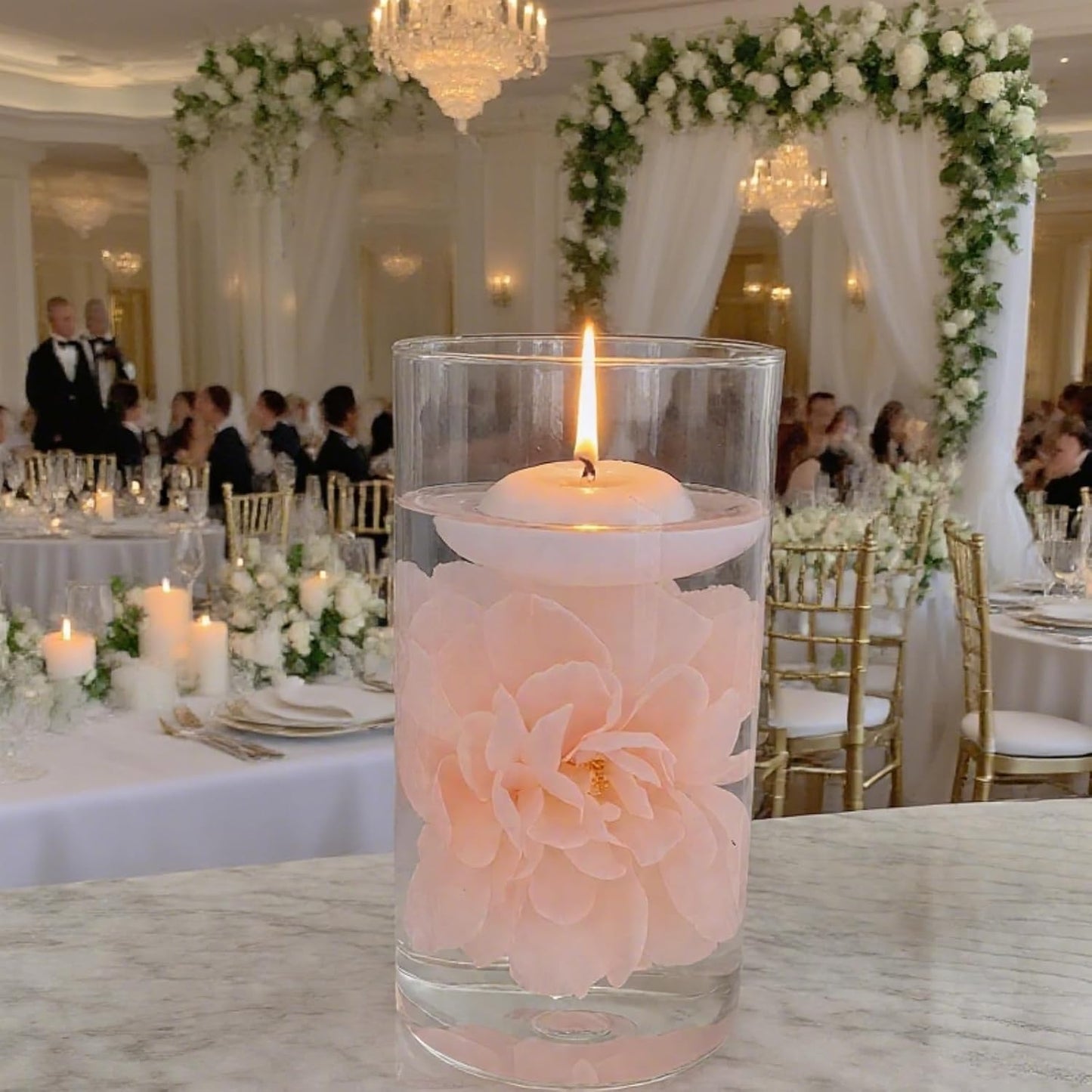 24 Pcs Floating Candles for Centerpieces and Floating Flowers for Centerpieces Pink Artificial Flowers Vase Fillers for Wedding Table Party Home Decoration