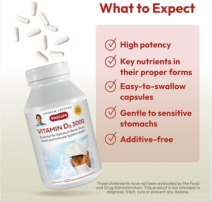ANDREW LESSMAN Vitamin D3 3000 IU 360 Capsules - High Potency, Essential for Calcium Absorption, Supports Bone Health, Healthy Muscle Function, Immune System, More. Small Easy to Swallow Capsules