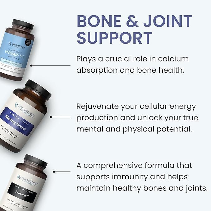 The Wellness Company Strong Bones | 120 Capsules (2-Month Supply) | Made with Key Minerals to Help Build Bone Strength | Non-GMO, Vegan, Gluten Free | for Supporting Bone Strength and Health