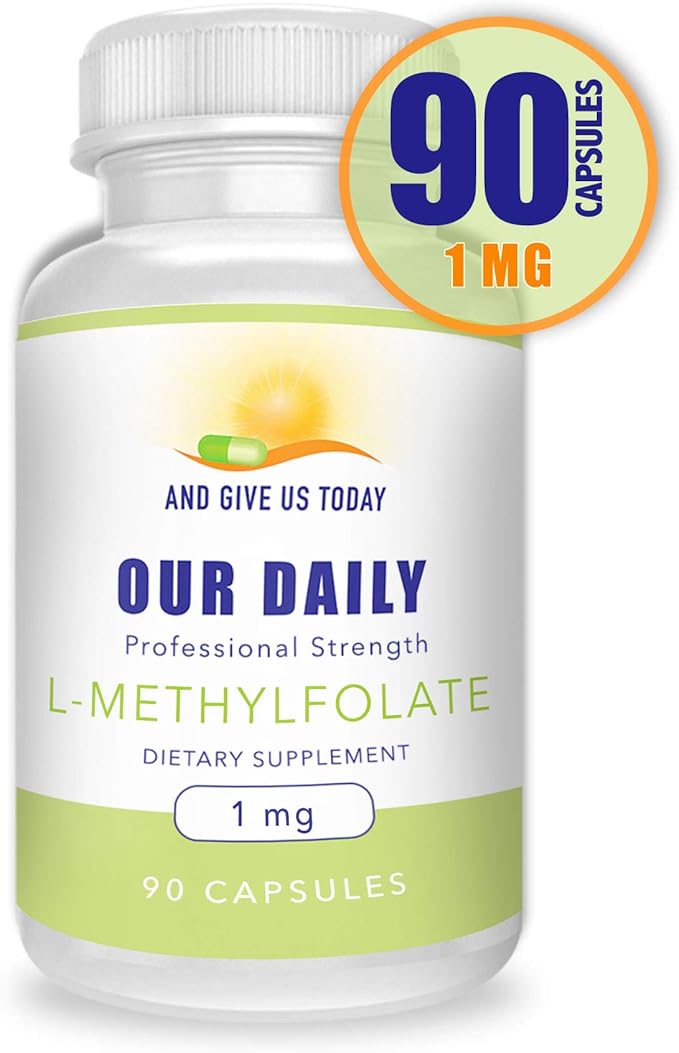 Our Daily Vites L-Methylfolate 1mg / 1000 mcg Maximum Strength Active Folate, 5-MTHF, Filler Free, Gluten Free, Non-GMO, Vegetarian Capsules 90 Count (Pack of 2)