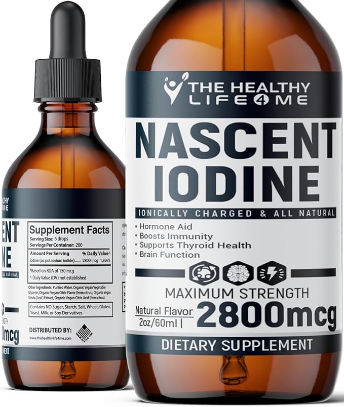 Nascent Iodine Supplement | 2800mcg | Potassium Iodide | Iodine Drops | Vegan | Clear Color | Large 2oz