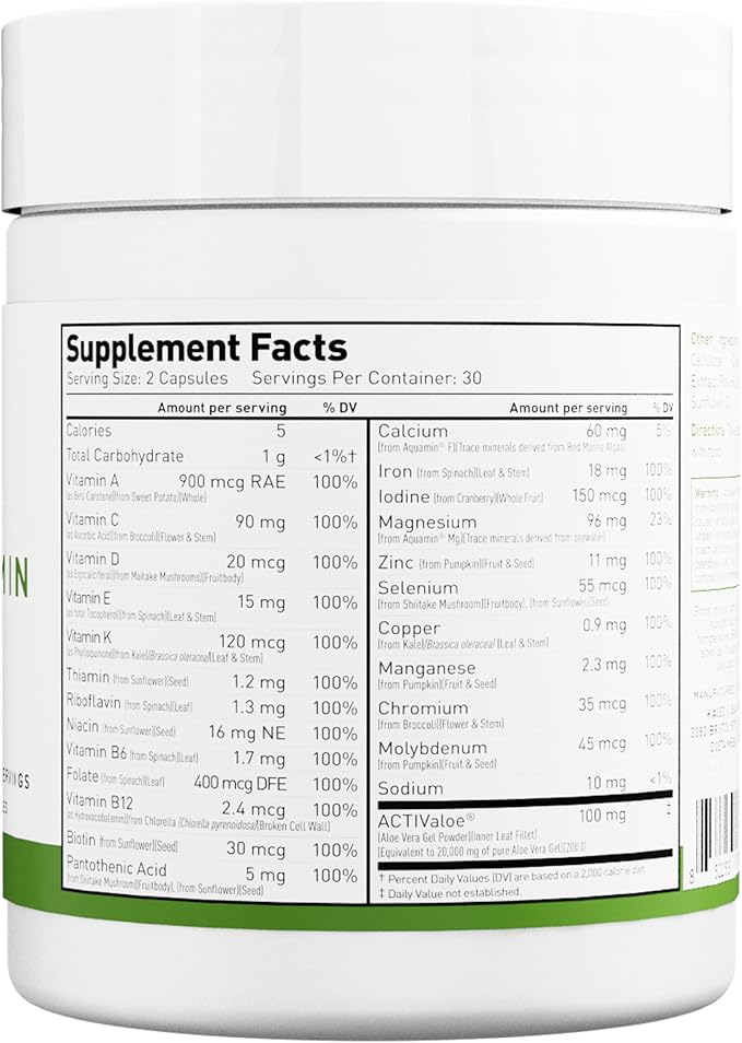 Kaged Multivitamin Capsules | Unflavored | Whole Foods Organic Fruits & Veggies | Plant Based Vegan Multivitamin | Vitamin C, D, E, B12 | Supplements for Men & Women | 30 Servings