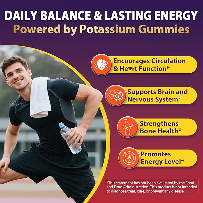 Potassium Citrate and Potassium Gluconate Supplement, 1200mg Two Forms of Potassium Gummies, w/Magnesium, Omega-3, Calcium, Vitamin D3 K2 B12 E B6, Folate for Muscles, Nerves, Health Bones, 120Cts