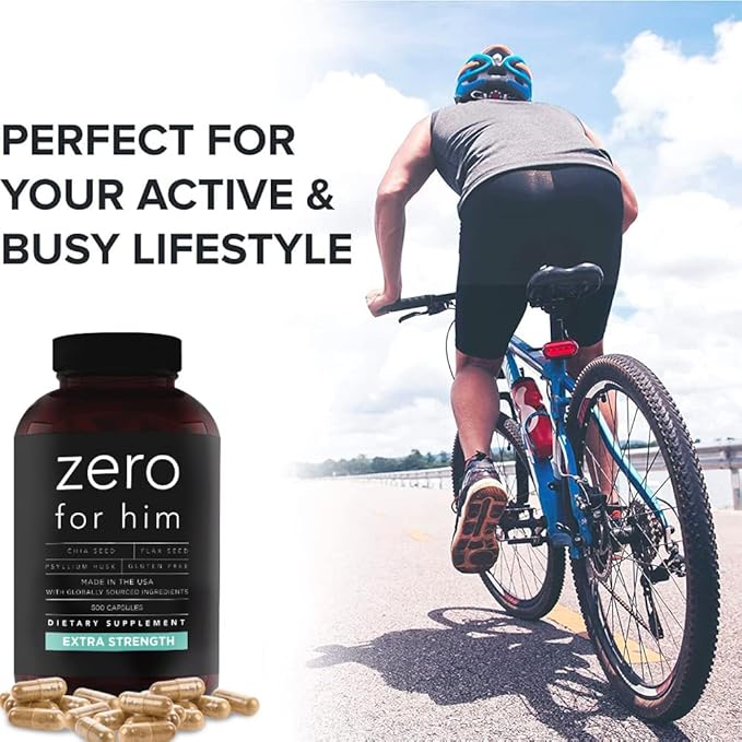 California Basics Fiber Supplements for Men (500 Count) - Daily Dietary Chia Flaxseed Psyllium Husk Vegan Capsules - High Fiber Supplement Pills Zero for Him Extra Strength Pills