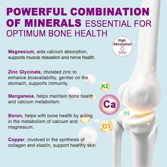 Sugar Free Calcium Citrate Gummies for Women & Men 1000mg, Vitamin D3 K2, Magnesium, Zinc, Boron, Manganese, Copper, Ultimate Absorption Calcium Supplements for Bone, Muscle & Immune - Vegan, 60 Count