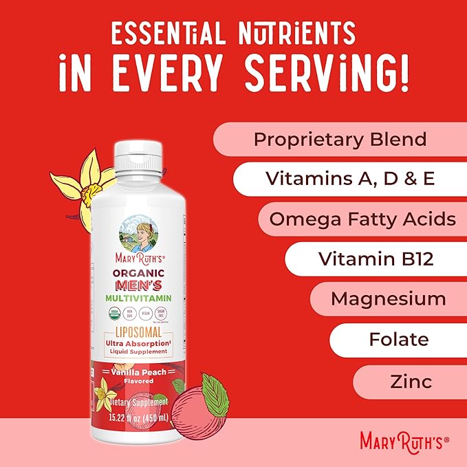 MaryRuth Organics Multivitamin for men | Sugar Free mens Multivitamin | Liquid Vitamins for men | Immune Support Supplement | Cognitive Health & Overall Wellness | Vegan | Non-GMO | 15.22 Fl Oz