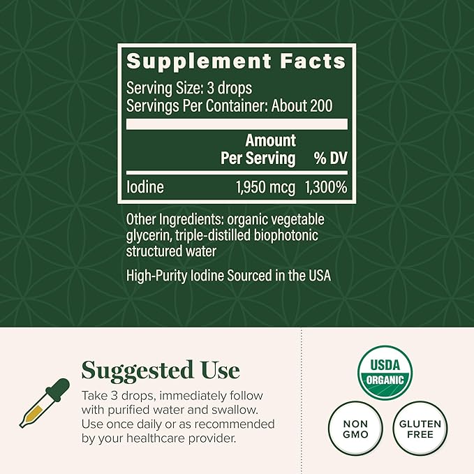 Global Healing Center - Detoxadine - Organic Nascent Liquid Iodine Supplement Drops for Thyroid Support, Detox Cleanse, and Metabolism - Non-GMO, Vegan, 200 Servings Iodine Drops (1 Oz)