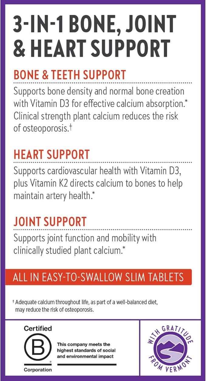 New Chapter Calcium Supplement - Bone Strength Organic Calcium with Magnesium, Vitamin D3+K2, 70+ Trace Minerals for Bone Health, Gluten Free, Easy to Swallow Slim Tablets - 120 Count