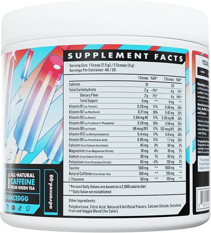Advanced Energy - Energy Boosting Formula with Electrolytes for Hydration - L-Theanine to Combat Jitters - Sugar Free & Keto Friendly - No Maltodextrin (40 Servings) (Rocket Pop)