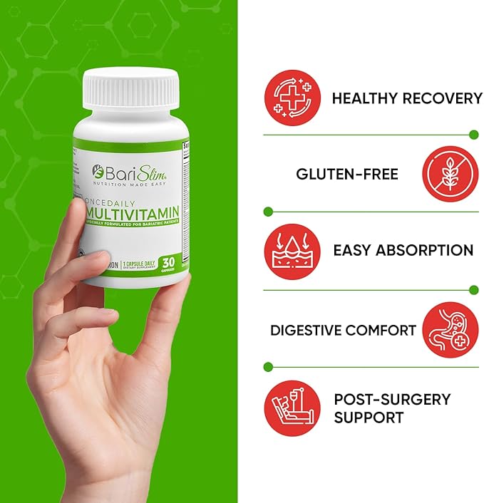 BariSlim Once Daily Bariatric Multivitamin Capsule - 18mg of Iron - Bariatric Vitamin & Supplement for Post Surgery Including Gastric Bypass & Gastric Sleeve | 30 Day Supply