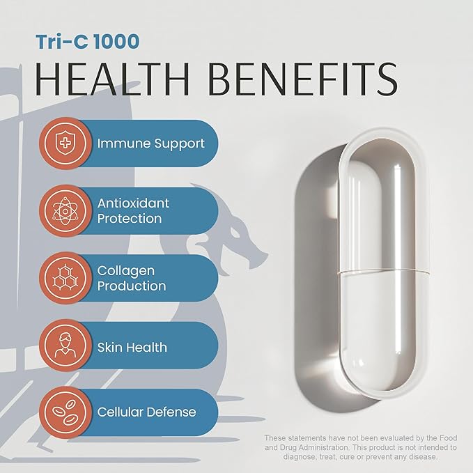 Vykee Tri-C 1000 – Triple-Source Vitamin C Complex | Immune Support & Antioxidant Defense | Skin, Collagen & Recovery Formula