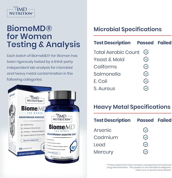 1MD Nutrition BiomeMD Probiotics for Women - 62 Billion CFUs, 16 Strains with Prebiotics | Supports Vaginal & Urinary Health - Doctor-Formulated | 30 Capsules (2-Pack)