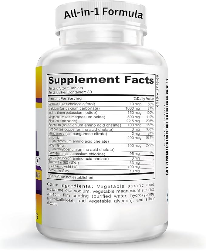 Super-MAX Multimineral Supplement (Iron Free) Multiminerals | High-Potency Multi Mineral Supplements (All-in-1) Minerals Formula | Mineral Complex | 1-Month Supply | 60 Tablets