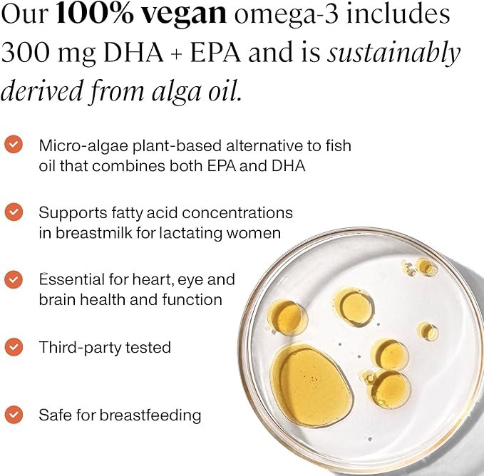 ANYA Omega-3 with 300mg of DHA and EPA, Clean Ingredients, Non-GMO, 100% Vegan, Gluten, Soy, and Dairy Free. Baby Shower Gifts & Breastfeeding, Postnatal Supplement, Lactation Support