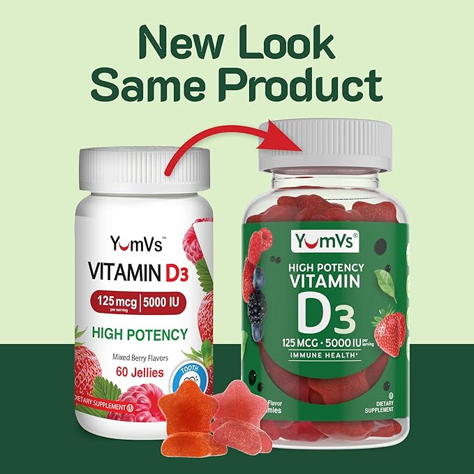 Vitamin D3 Gummies 5000 IU 125mcg D3 Gummies - Support Immune Support, Strong Bone Health - Non-GMO, Gluten-Free, Dairy-Free, Vitamin D Gummy(120 Count)