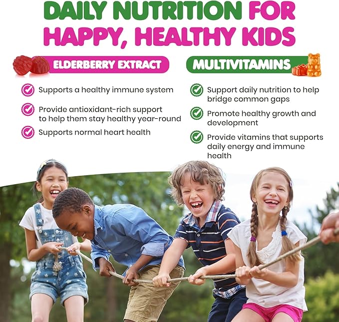 DR. MORITZ Elderberry Gummies for Kids (60 Count) and Kids Multivitamin Gummies Bundle (120 Count, 2 Pack) - for Children’s Immune Support and Overall Health - Toddler Vitamins Supplement