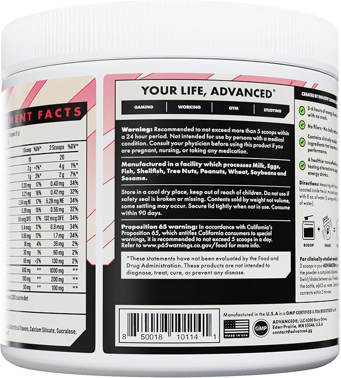 Advanced Energy - Energy Boosting Formula with Electrolytes for Hydration - L-Theanine to Combat Jitters - Sugar Free & Keto Friendly - No Maltodextrin (40 Servings) (Strawberry Shortcake)