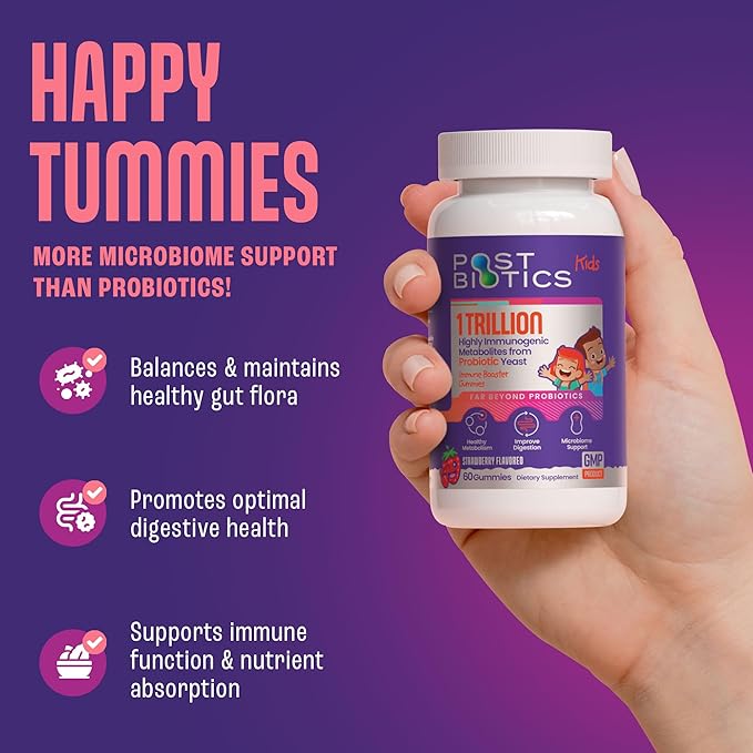 NAVEH PHARMA Postbiotics Kids Strawberry Gummies. Children’s Postbiotics, Ages 4+, 1 Trillion metabolites 200X Ingredients Than Probiotic Or Prebiotic. Gut Health, Immunity, Digestion & Microbiome