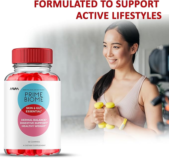 Prime Biome Gummies PrimeBiome Skin & Gut Support Gummy Formula, PrimeBiome Overall Health & Wellness Vitamin B12 B6 Folic Acid Support Supplement, Prime Biome Advanced Supplement Formula (60 Gummies)