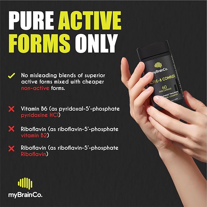 Active-B Complex ā High Strength Activated B Vitamin Supplement with B2, B6, B12 & Methyl Folate ā Supports Energy, Brain Function & Nervous System ā 60 Vege-Capsules