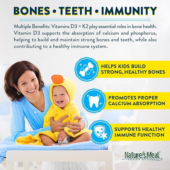 Nature's Meal Vitamin D3 + K2 Drops MK-7 5 mcg, Liquid Vitamin D Drops for Infants 400 IU, Healthy Bones, Heart & Immune System, Sugar Free Supplement for Infants/Baby & Toddlers, 180 Servings