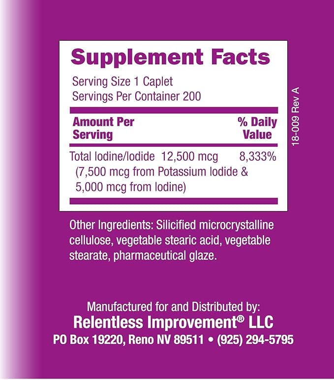 Iodine Sublime 12.5mg 200 Caplets with Potassium Iodide