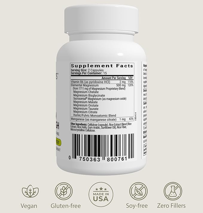 BIOptimizers Magnesium Breakthrough Supplement 4.0-7 Forms of Mg: Glycinate, Malate, Citrate, and More - Natural Support for Sleep and Cognitive Function - 30 Capsules- Calming Vitamins Complex