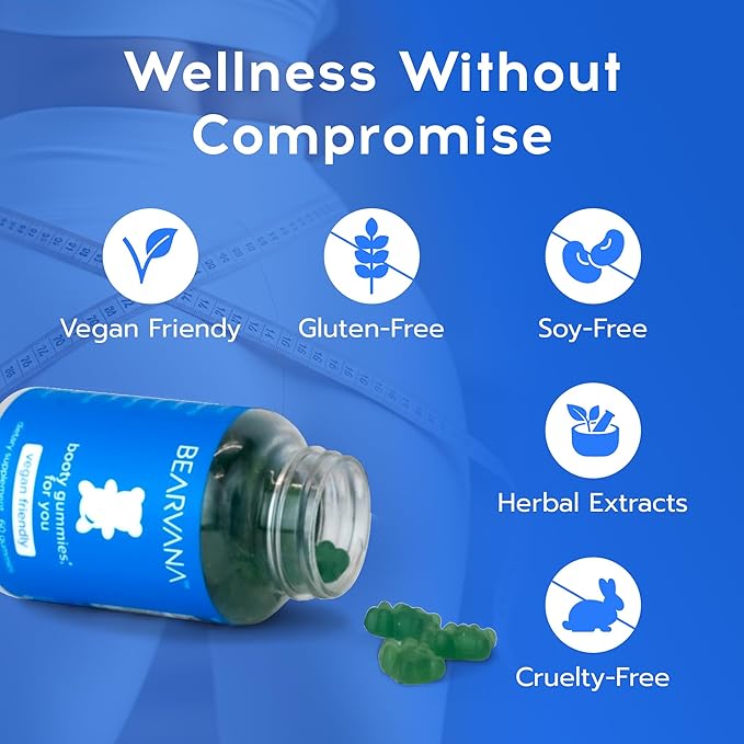 BEARVANA Peach Support Gummies for Women | Fitness Supplement | Boost Confidence | 9 Herbal Extracts Including Maca Root, Fenugreek and Ginger Root | Essential Vitamins | Berry Flavor | 60 Gummies