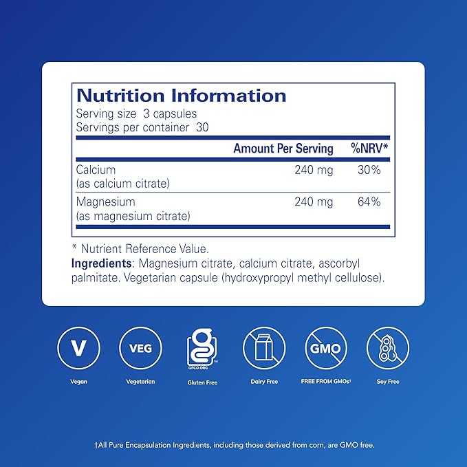 Pure Encapsulations Calcium Magnesium (Citrate) - 240 g Calcium & 240 g Magnesium - Bone Health Support - Non-GMO & Vegan - 90 Capsules