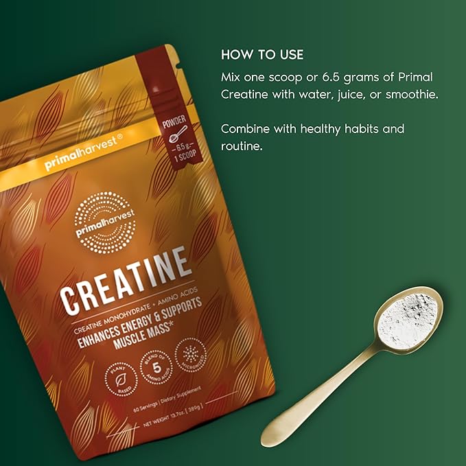 Primal Harvest Creatine Powder Supplement for Men and Women's Fitness, Workouts, and Muscle Growth, to Help Promote Recovery, Strength, Energy, and Endurance (2)