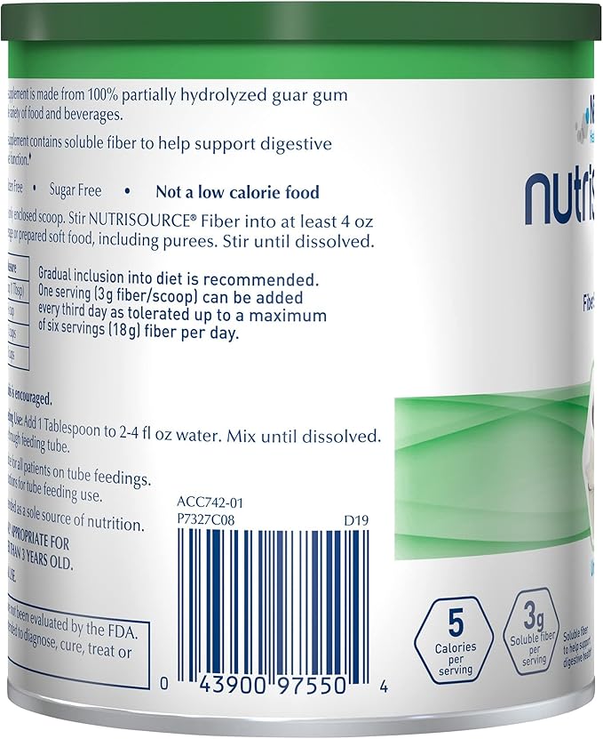 Nestle Nutrisource Fiber Fiber Supplement Unflavored 7.2 oz. Canister 4 Ct