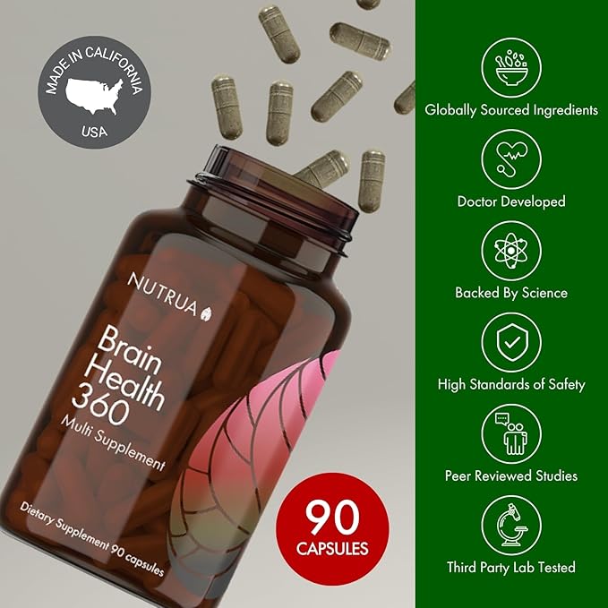 Nutrua© Brain Health 360™ | Doctor-Developed Brain Supplement | Boost Memory, Focus & Mood | Cognitive Support | USA-Made | Enhance Mental Clarity, Drive & Productivity | Brain Supplement Enhancement