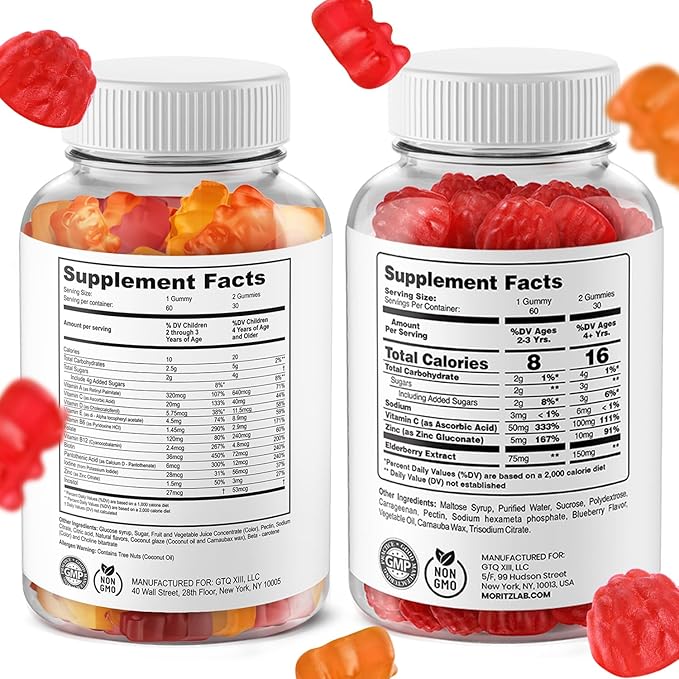 DR. MORITZ Elderberry Gummies for Kids (60 Count) and Kids Multivitamin Gummies Bundle (120 Count, 2 Pack) - for Children’s Immune Support and Overall Health - Toddler Vitamins Supplement