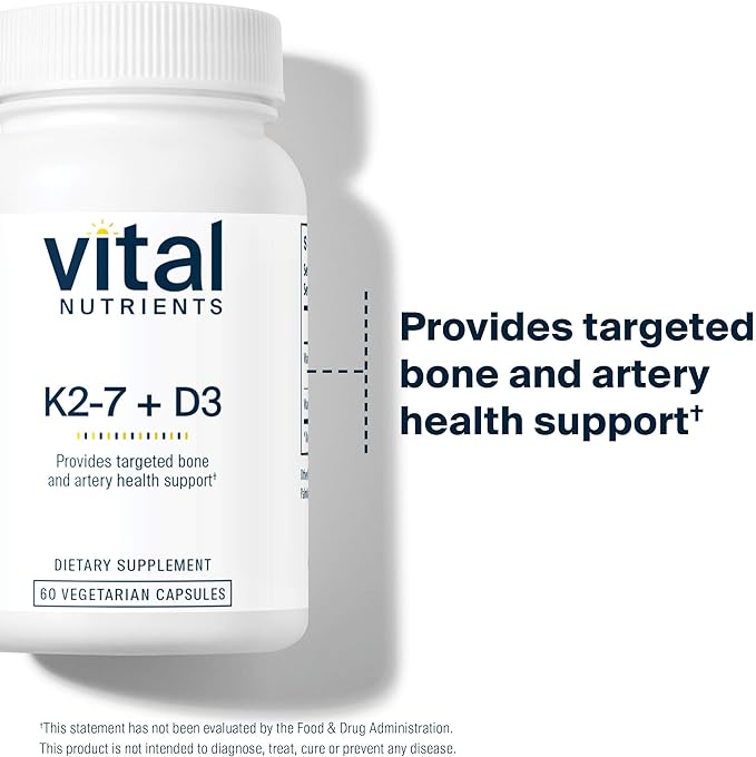 Vital Nutrients Vitamin D3 + K2 | 2000 IU | Vitamin D3 K2 Supplement | Vitamin D Complex for Healthy Calcium Levels, Muscle & Bone Health | Gluten, Dairy, Soy Free | 60 Capsules