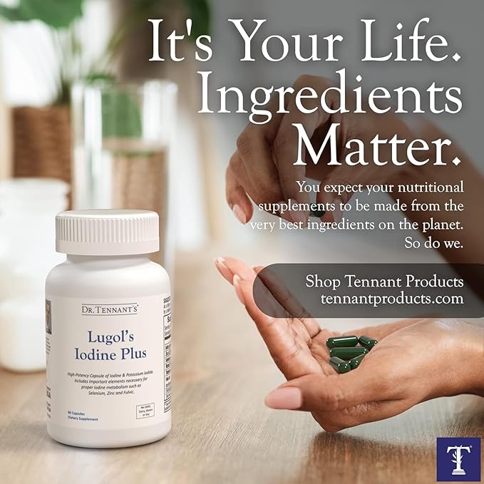 Dr. Tennant's Iodine Supplement Plus | Lugol's Iodine & Potassium Iodide with Essential Co-Factors Selenium, Zinc & Fulvic Acid | Supports Thyroid & Breast Health | 90 Capsules