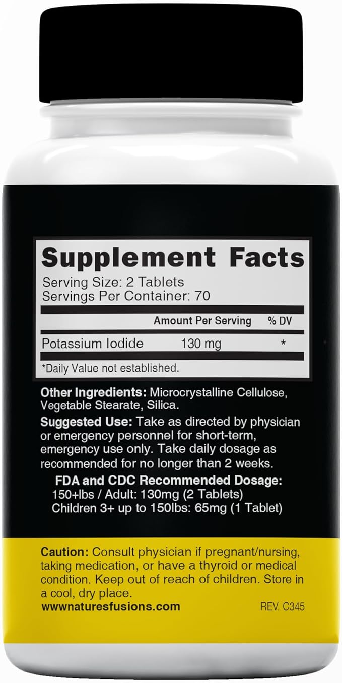 Potassium Iodide Tablets (Pack of 2) 130mg - 280 Tablets EXP 10/2032 - YODO Naciente - KI Pills - Yoduro de Potasio - Nutri Supplements