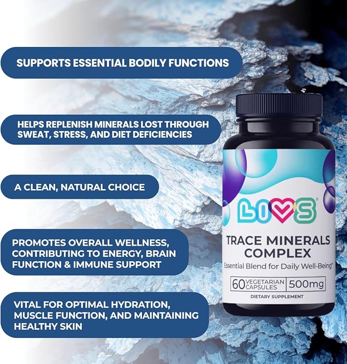 Trace Mineral Complex – 500mg Vegetarian Capsules | 11 Essential Trace Minerals for Immune, Cellular & Electrolyte Support | Daily Magnesium Supplement with Zinc, Potassium, Calcium – 60 Count