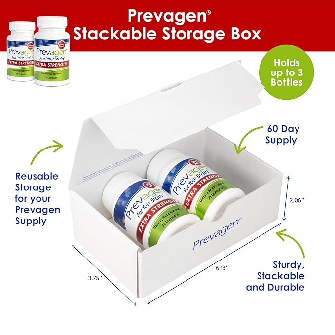 Prevagen Extra Strength 20mg, 30 Capsules |2 Pack| with Apoaequorin & Vitamin D with Attractive and Stackable Storage Box