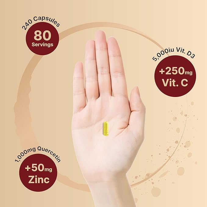 NatureBell Zinc Quercetin with Vitamin C & D3, 240 Capsules | Quercetin 1,000mg + Zinc 50mg + Vitamin C 250mg + Vitamin D3 5,000 IU | 4-in-1 Advanced Immune & Lung Support | ZincVanta Formula