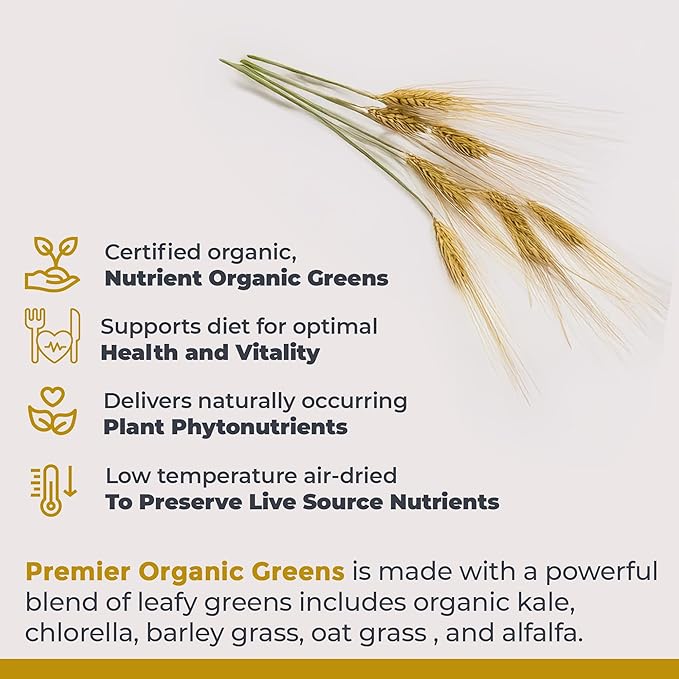 Premier Research Labs Premier Organic Greens - Super Greens Powder, Greens Superfood Powder for Drinks, Green Juice, Nutrition Support, Supergreens for Men & Women, Spinach, Alfalfa, Chlorella - 10 oz