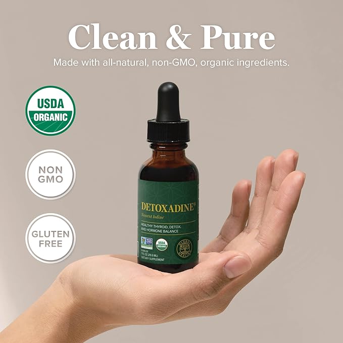 Global Healing Center - Detoxadine - Organic Nascent Liquid Iodine Supplement Drops for Thyroid Support, Detox Cleanse, and Metabolism - Non-GMO, Vegan, 200 Servings Iodine Drops (1 Oz)
