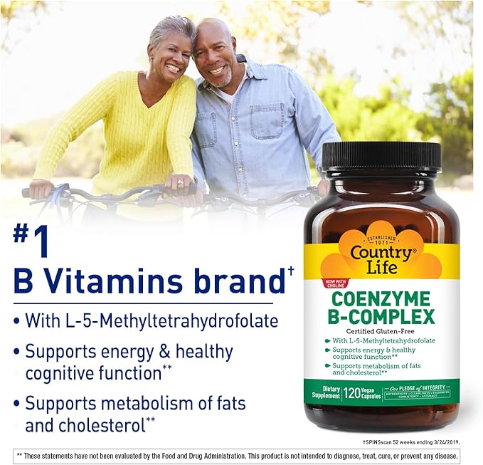Country Life Coenzyme B-Complex, 120 Capsules – Supports Energy & Metabolism, Mood & Cognitive Function – Vegan, Gluten-Free, Bioavailable B Vitamins with Choline