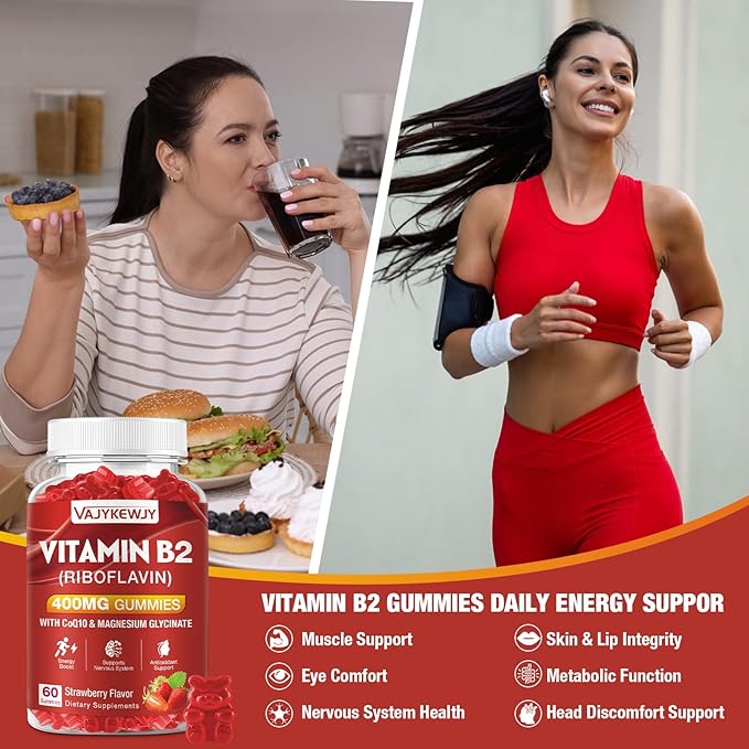 Vitamin B2 Riboflavin 400mg Gummies for Energy & Metabolism Support - Delicious Strawberries Flavor Vegan Gummies - Non-GMO, Gluten Free - 120 Count